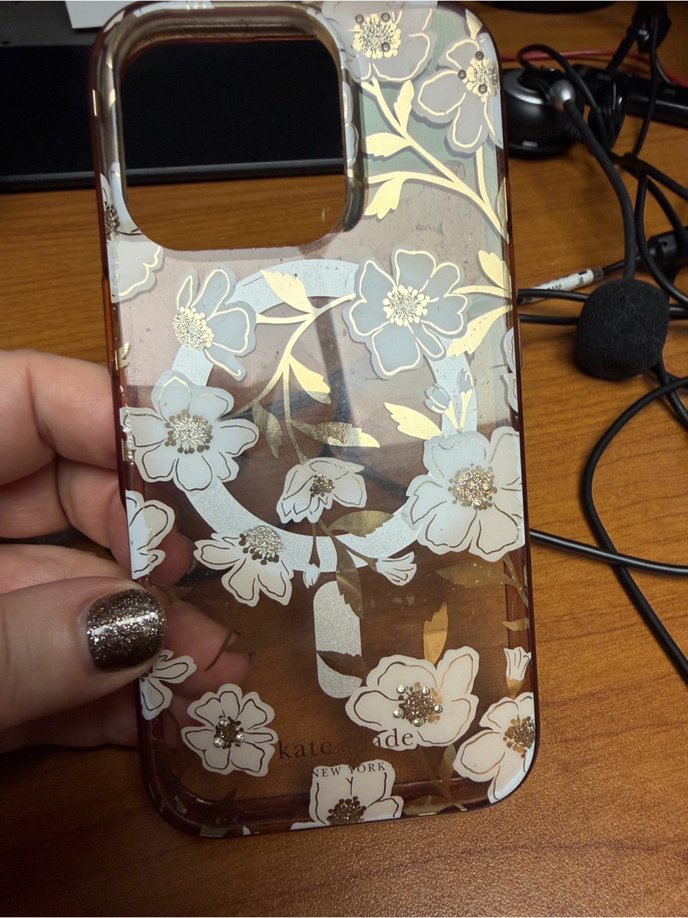 kate spade Clear Floral iPhone Case with White Flowers and Gold Foil